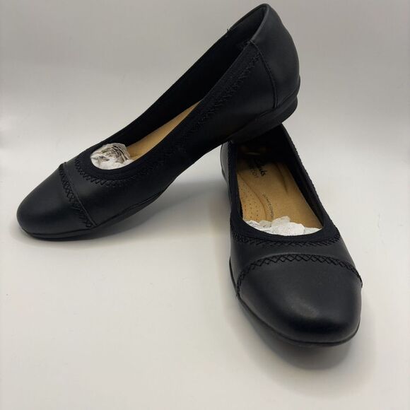 Clarks Sara Bay New  Ballet Flat Shoes Women's 9.5 Black Leather Comfort Loafer - Picture 5 of 9